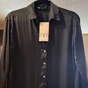 Zara Midnight Black Satin Blouse
